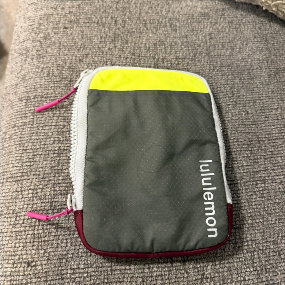 lululemon athletica gray pouch with neon yellow and pink accents